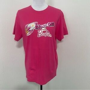Barbie T-Shirt Women’s Size Medium Pink “Blast Off With Barbie” 100% Cotton